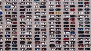 Aerial view of a car lot